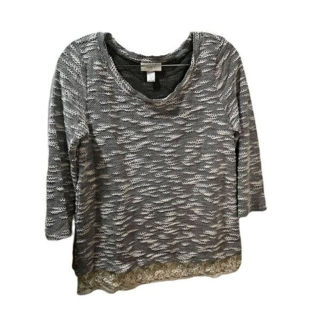 Womens 3/4 Sleeve Top‎ Scoop Neck Lace Casual Loose Fit Small